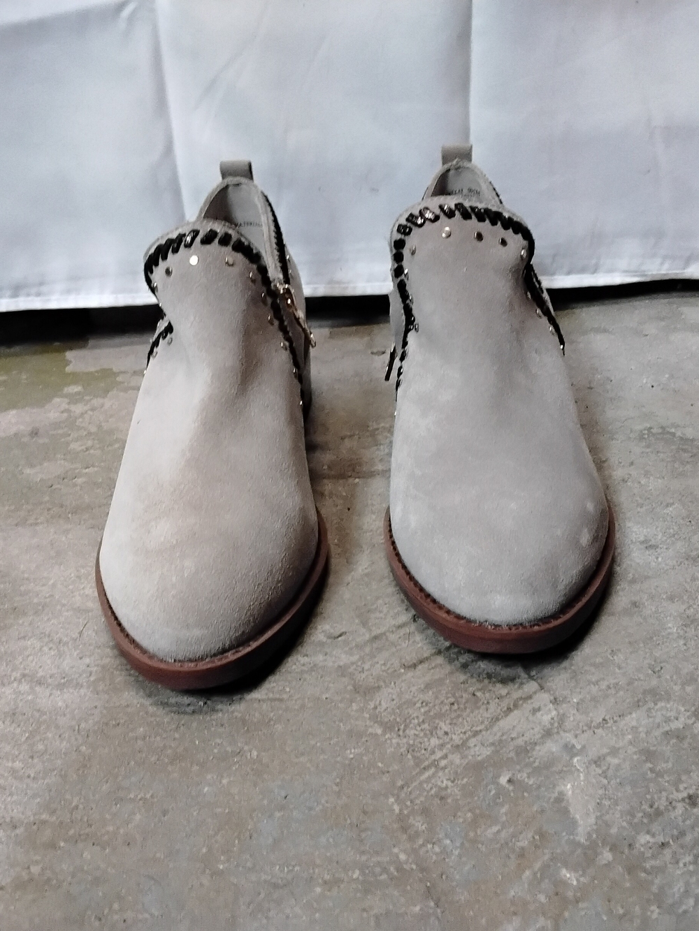 Latigo "Dallis" Suede Slip-On Booties in Tan with Stud Detail